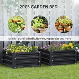 image-Outsunny Set of 2 Raised Garden Bed Galvanised Planter Box Easy Setup Grey
