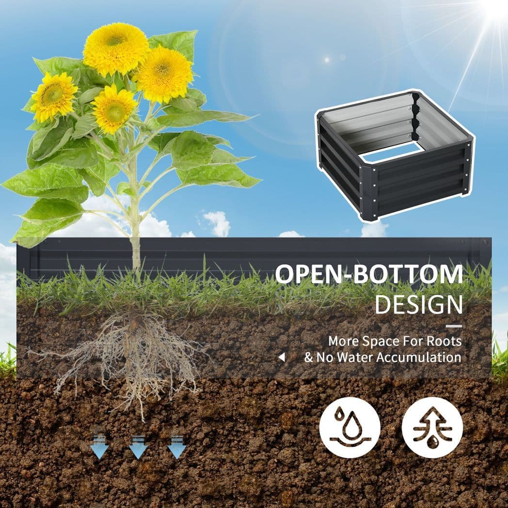image-Outsunny Set of 2 Raised Garden Bed Galvanised Planter Box Easy Setup Grey