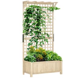 image-Outsunny Wood Planter with Trellis for Climbing Plants Vines Planter Box Natural