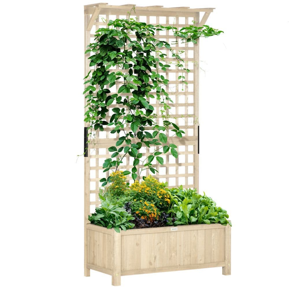 image-Outsunny Wood Planter with Trellis for Climbing Plants Vines Planter Box Natural