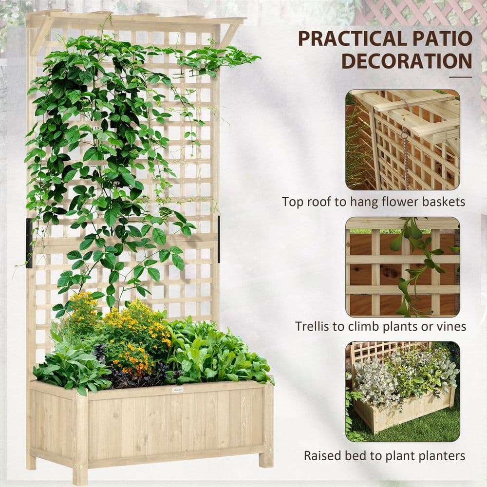 image-Outsunny Wood Planter with Trellis for Climbing Plants Vines Planter Box Natural