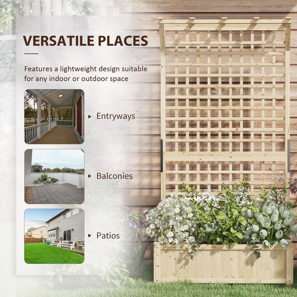 image-Outsunny Wood Planter with Trellis for Climbing Plants Vines Planter Box Natural