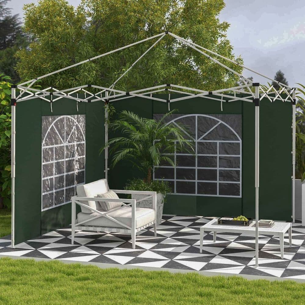 image-Outsunny 3x3(m) or 3x6m Pop Up Gazebo Side Panels Replacement, 2 Pack, Green
