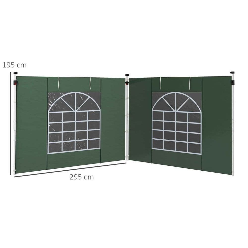 image-Outsunny 3x3(m) or 3x6m Pop Up Gazebo Side Panels Replacement, 2 Pack, Green