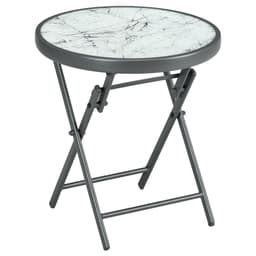 image-Outsunny Round Folding Side Table w/ Imitation Marble Glass Top, White