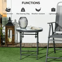 image-Outsunny Round Folding Side Table w/ Imitation Marble Glass Top, White