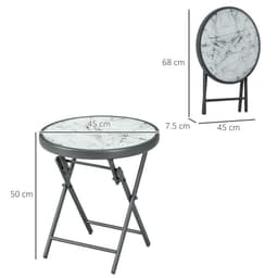 image-Outsunny Round Folding Side Table w/ Imitation Marble Glass Top, White