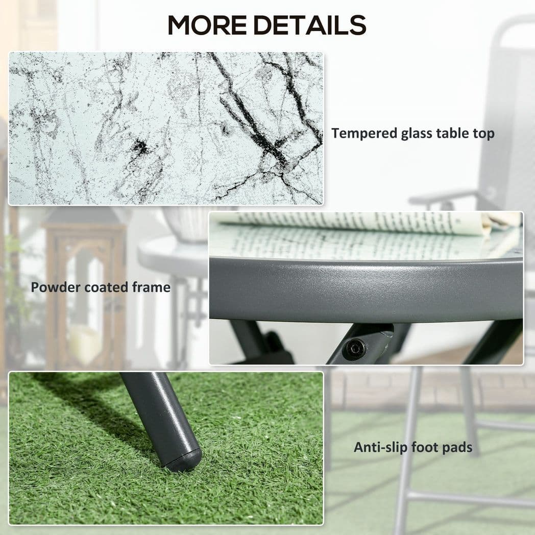 image-Outsunny Round Folding Side Table w/ Imitation Marble Glass Top, White