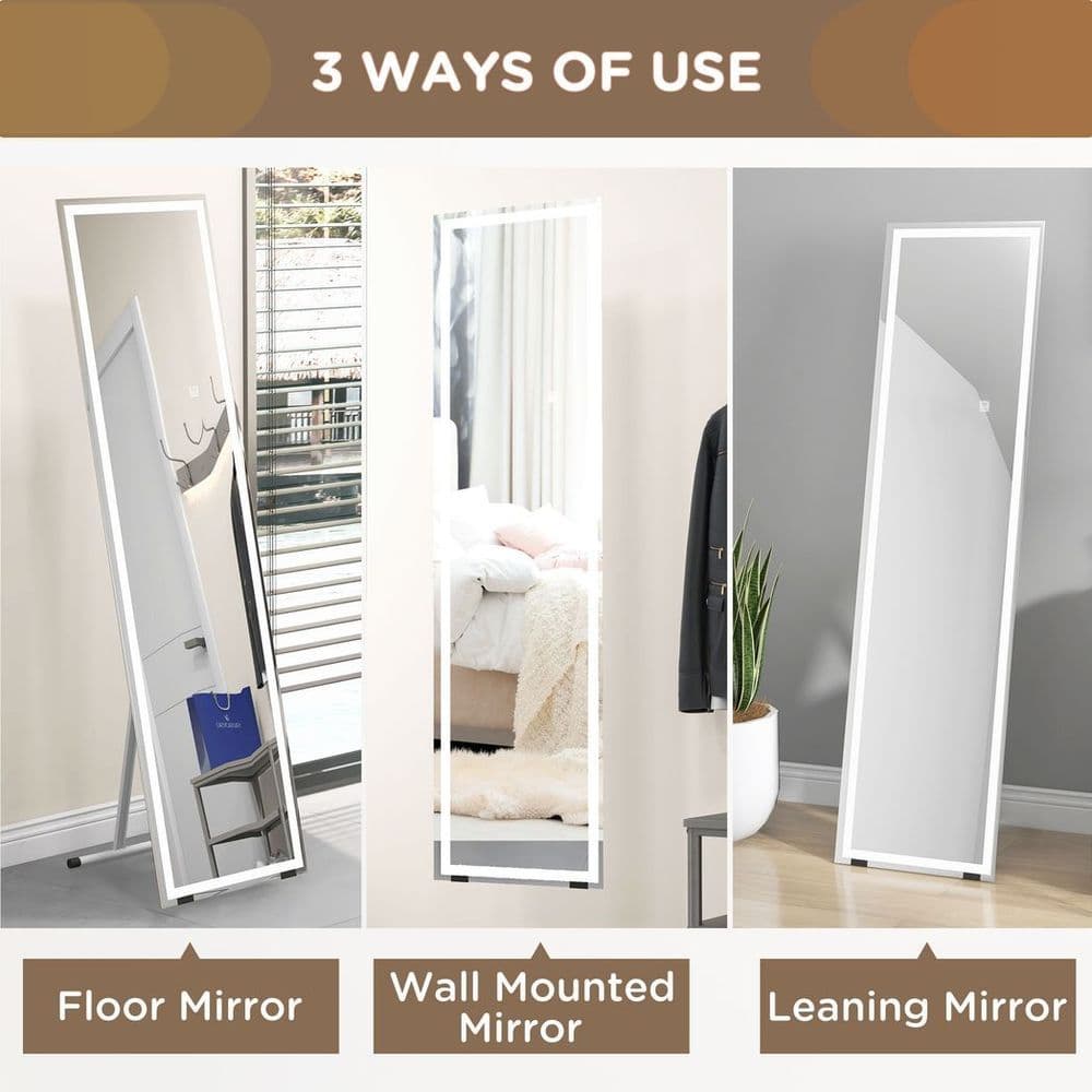 image-HOMCOM LED Lighted Full Length Mirror Dimmable Full Size Body Mirror for Bedroom