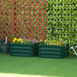 image-Outsunny Set of 2 Raised Garden Bed Galvanised Planter Box Easy Setup Green