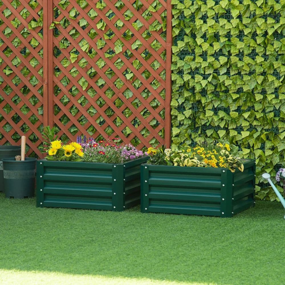 image-Outsunny Set of 2 Raised Garden Bed Galvanised Planter Box Easy Setup Green