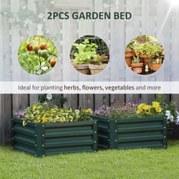 image-Outsunny Set of 2 Raised Garden Bed Galvanised Planter Box Easy Setup Green