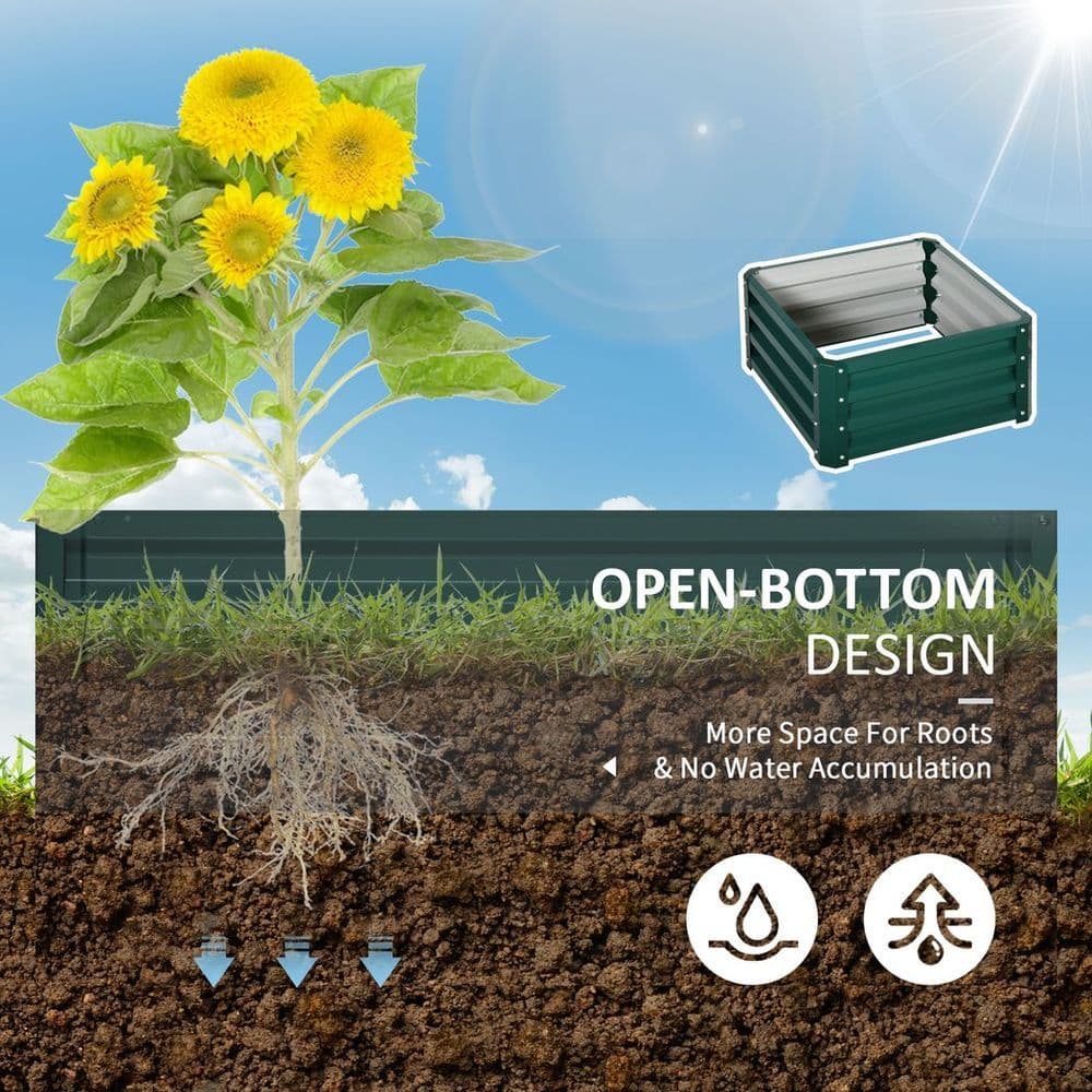 image-Outsunny Set of 2 Raised Garden Bed Galvanised Planter Box Easy Setup Green
