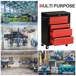 image-HOMCOM 5-Drawer Lockable Steel Tool Storage Cabinet Wheels Handle 2 Keys Red