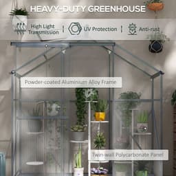 image-Outsunny 6 x 2.5ft Polycarbonate Greenhouse Aluminium Green House, Dark Grey