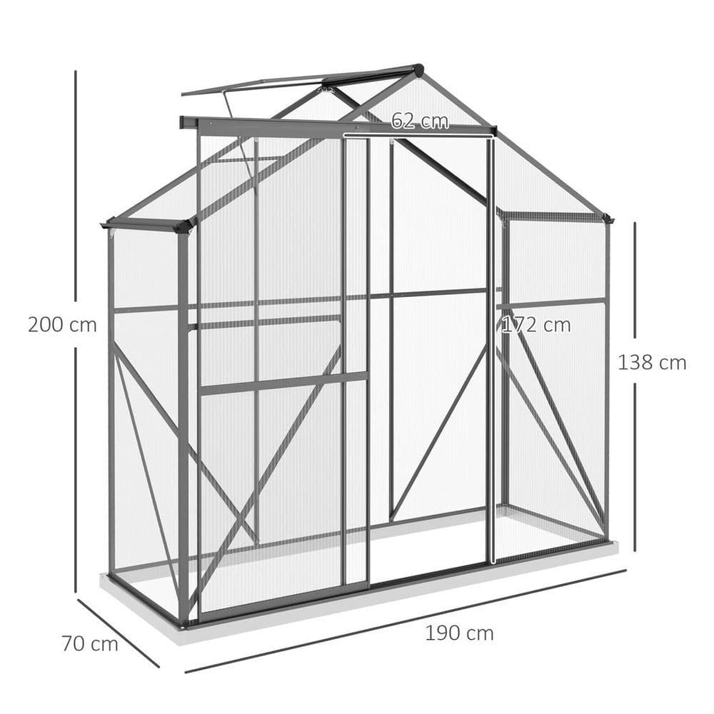 image-Outsunny 6 x 2.5ft Polycarbonate Greenhouse Aluminium Green House, Dark Grey