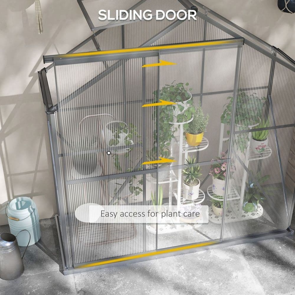 image-Outsunny 6 x 2.5ft Polycarbonate Greenhouse Aluminium Green House, Dark Grey