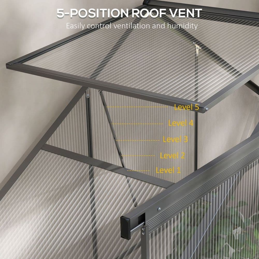 image-Outsunny 6 x 2.5ft Polycarbonate Greenhouse Aluminium Green House, Dark Grey