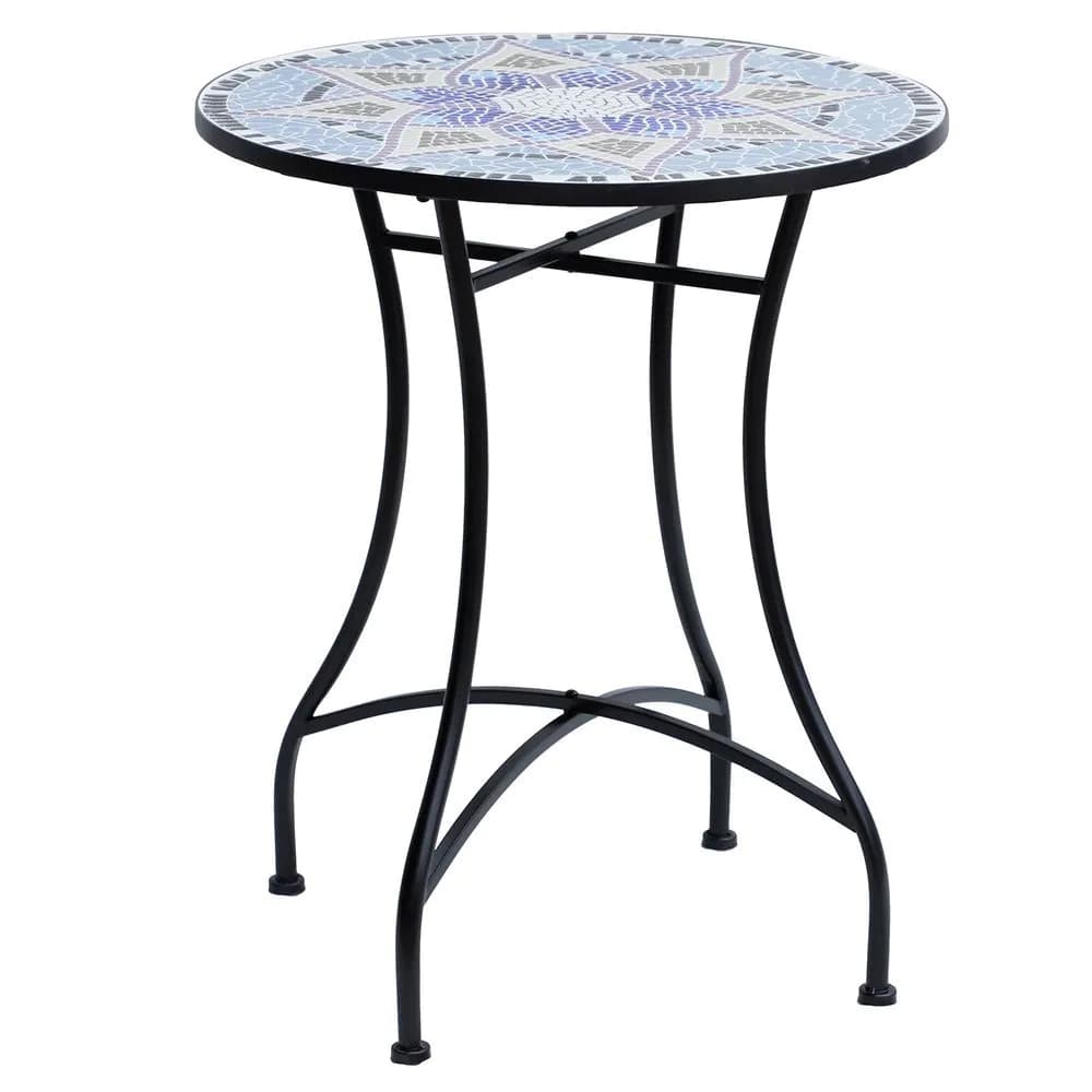 image-Outsunny Garden Table, Mosaic Round Patio Side Table with 60cm Ceramic Top