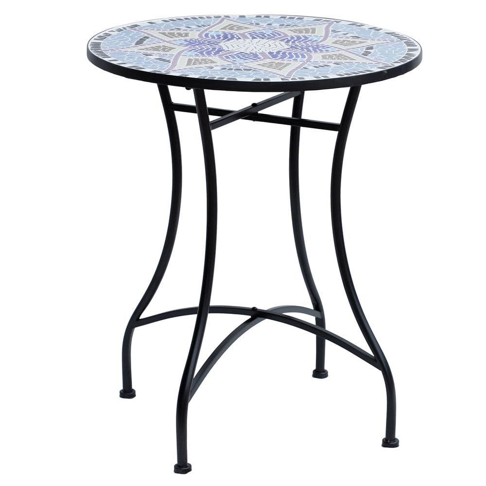image-Outsunny Garden Table, Mosaic Round Patio Side Table with 60cm Ceramic Top