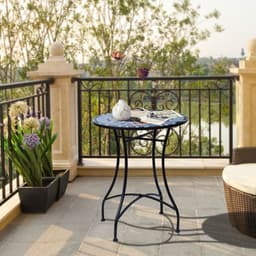 image-Outsunny Garden Table, Mosaic Round Patio Side Table with 60cm Ceramic Top