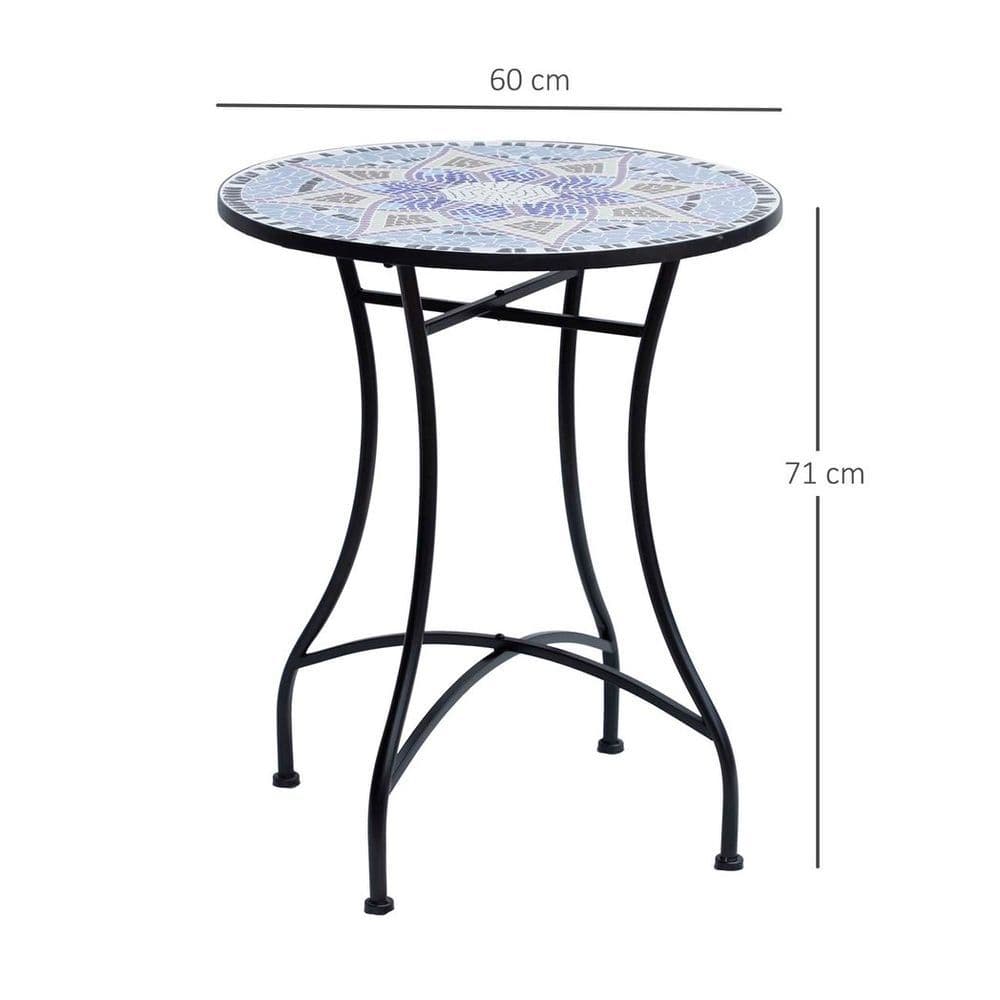 image-Outsunny Garden Table, Mosaic Round Patio Side Table with 60cm Ceramic Top