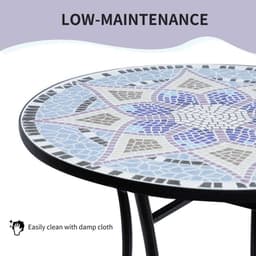 image-Outsunny Garden Table, Mosaic Round Patio Side Table with 60cm Ceramic Top