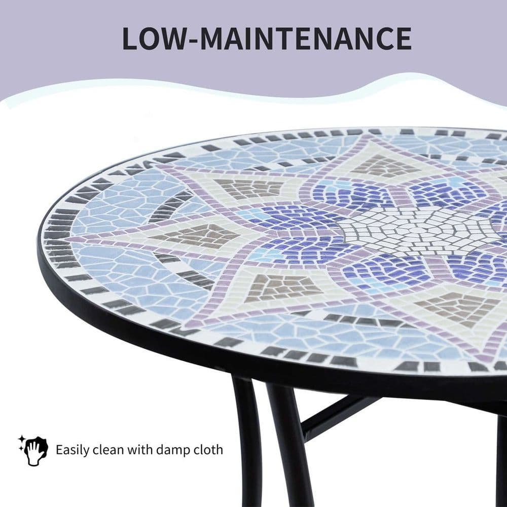 image-Outsunny Garden Table, Mosaic Round Patio Side Table with 60cm Ceramic Top