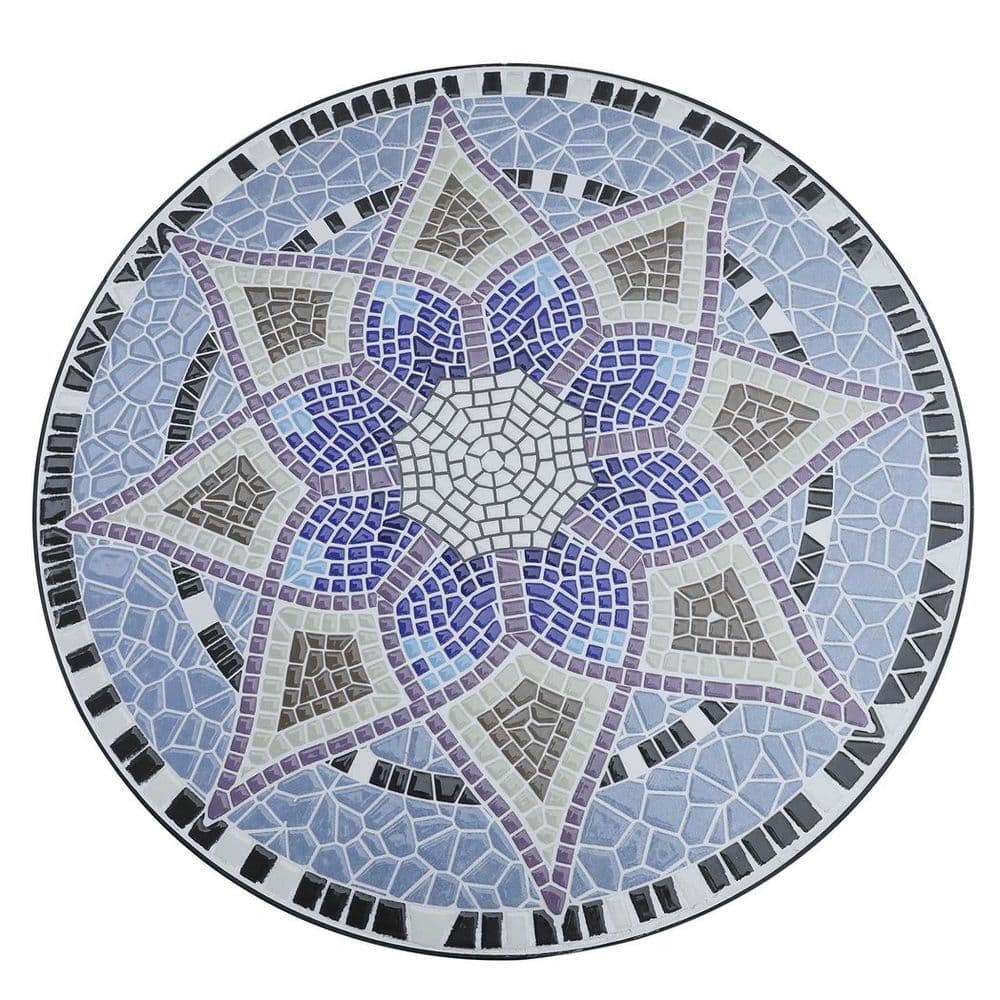 image-Outsunny Garden Table, Mosaic Round Patio Side Table with 60cm Ceramic Top