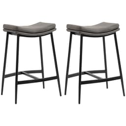 image-HOMCOM Breakfast Bar Stools Set of 2 Upholstered Barstools w/ Curved Seat Grey