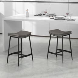 image-HOMCOM Breakfast Bar Stools Set of 2 Upholstered Barstools w/ Curved Seat Grey