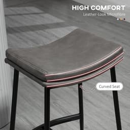 image-HOMCOM Breakfast Bar Stools Set of 2 Upholstered Barstools w/ Curved Seat Grey