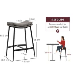 image-HOMCOM Breakfast Bar Stools Set of 2 Upholstered Barstools w/ Curved Seat Grey