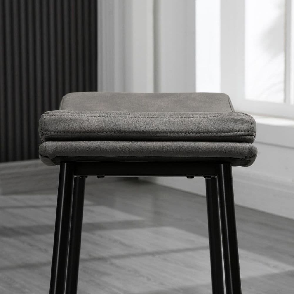 image-HOMCOM Breakfast Bar Stools Set of 2 Upholstered Barstools w/ Curved Seat Grey