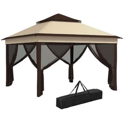 image-Outsunny 3 x 3(m) Pop Up Gazebo Tent with Netting, Height Adjustable, Beige