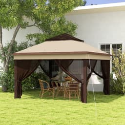 image-Outsunny 3 x 3(m) Pop Up Gazebo Tent with Netting, Height Adjustable, Beige