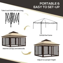 image-Outsunny 3 x 3(m) Pop Up Gazebo Tent with Netting, Height Adjustable, Beige