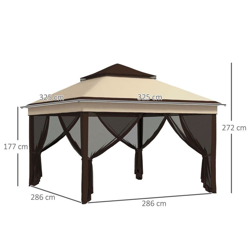 image-Outsunny 3 x 3(m) Pop Up Gazebo Tent with Netting, Height Adjustable, Beige