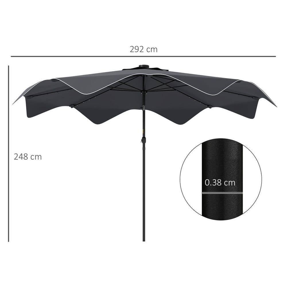 image-Outsunny Garden Parasol Umbrella with LED Lights and Tilt, Table Umbrella