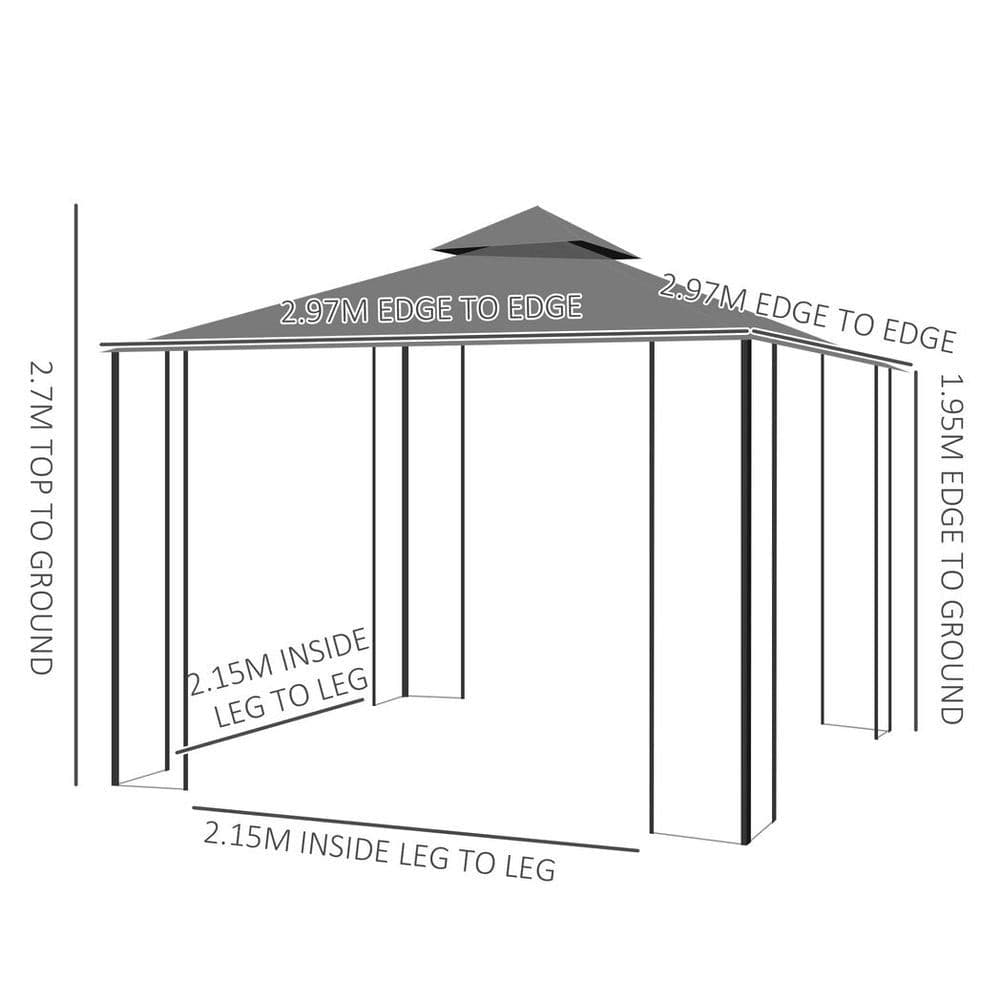 image-Outsunny 3 x 3(m) Patio Gazebo Canopy Garden Pavilion with 2 Tier Roof, Grey