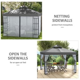 image-Outsunny 3 x 3(m) Patio Gazebo Canopy Garden Pavilion with 2 Tier Roof, Grey