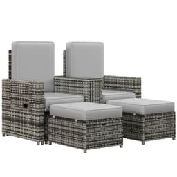 image-Outsunny Recliner Rattan Sun Lounger w/ Storage Tea Table & Footstools, Grey