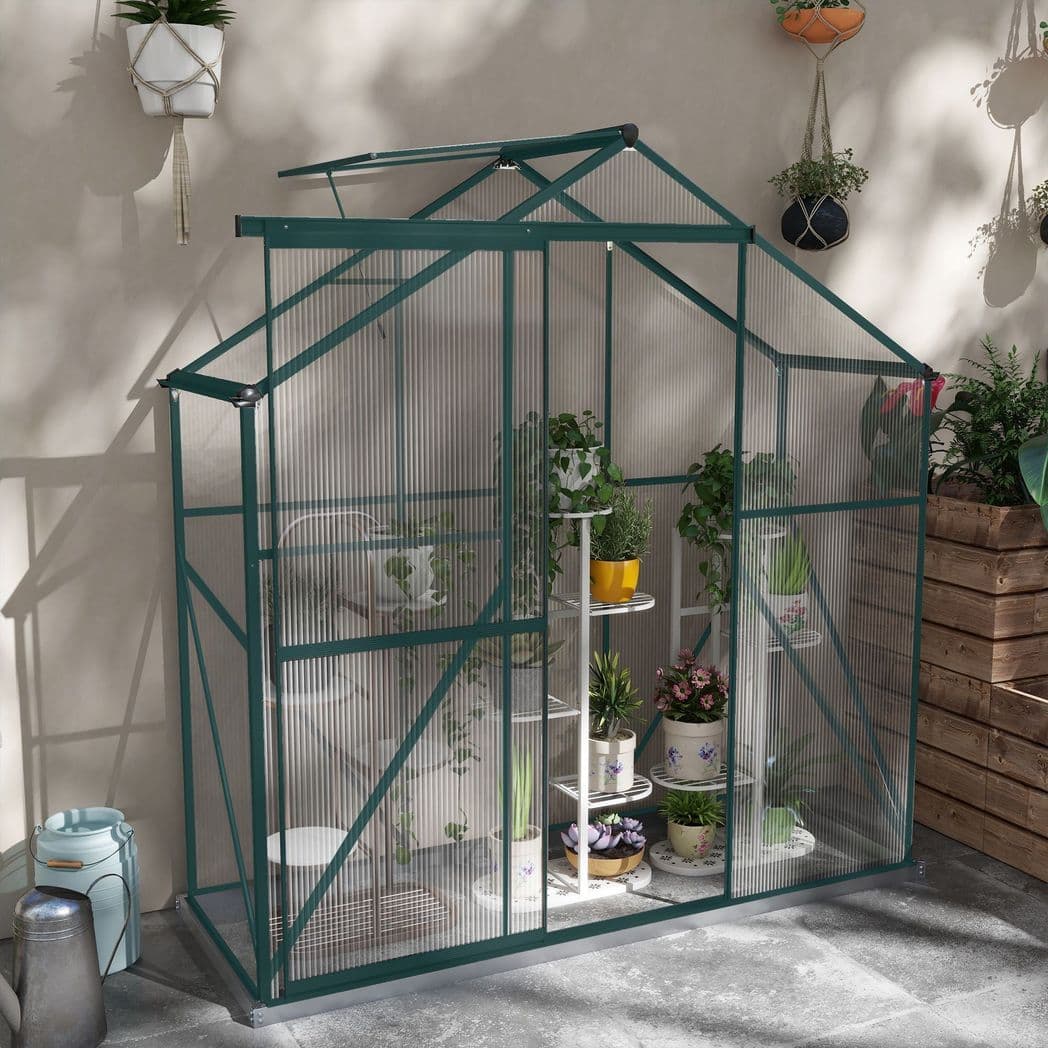 image-Outsunny 6 x 2.5ft Polycarbonate Greenhouse Aluminium Green House, Green