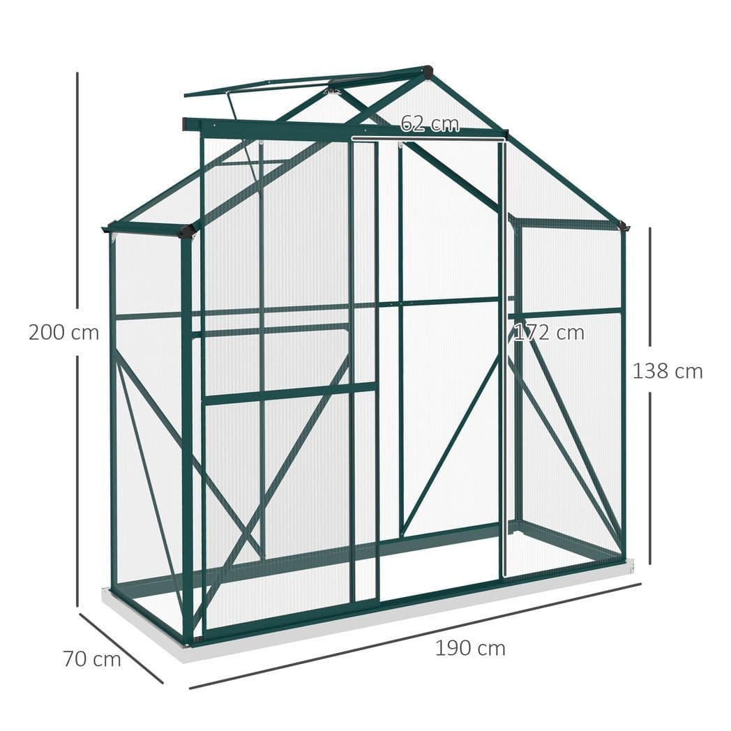 image-Outsunny 6 x 2.5ft Polycarbonate Greenhouse Aluminium Green House, Green