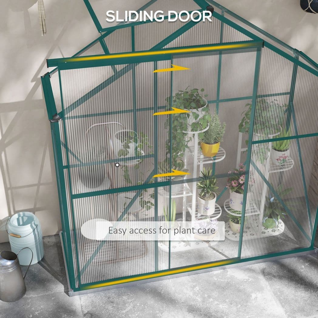 image-Outsunny 6 x 2.5ft Polycarbonate Greenhouse Aluminium Green House, Green