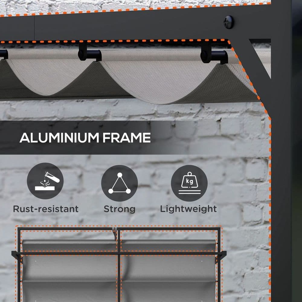 image-Outsunny 3 x 4m Pergola with Retractable Roof and Aluminium Frame, Grey