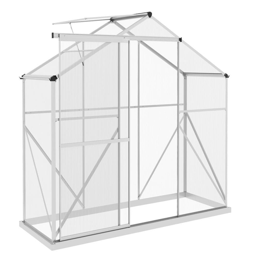 image-Outsunny 6 x 2.5ft Polycarbonate Greenhouse Aluminium Green House, Silver