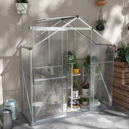 image-Outsunny 6 x 2.5ft Polycarbonate Greenhouse Aluminium Green House, Silver