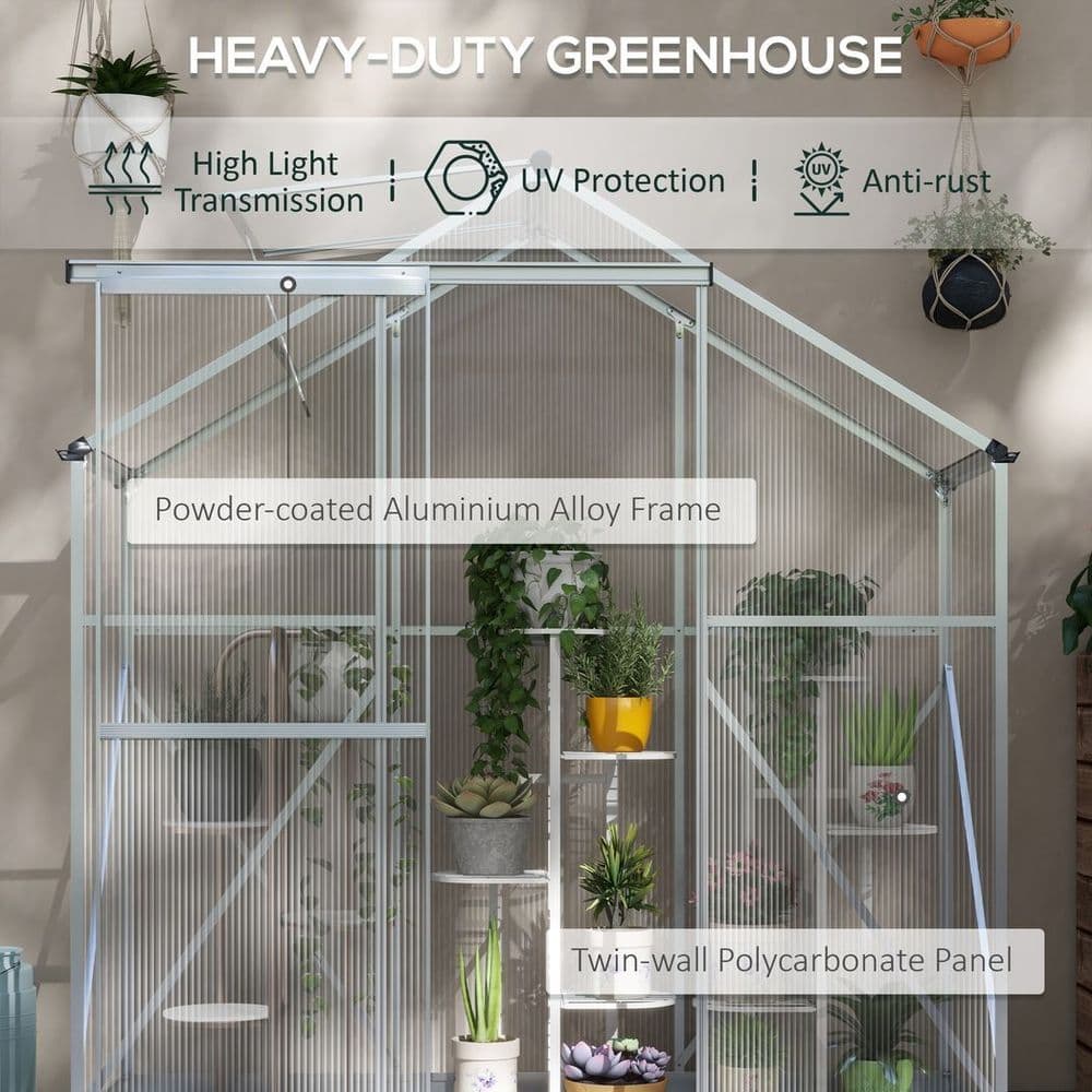 image-Outsunny 6 x 2.5ft Polycarbonate Greenhouse Aluminium Green House, Silver