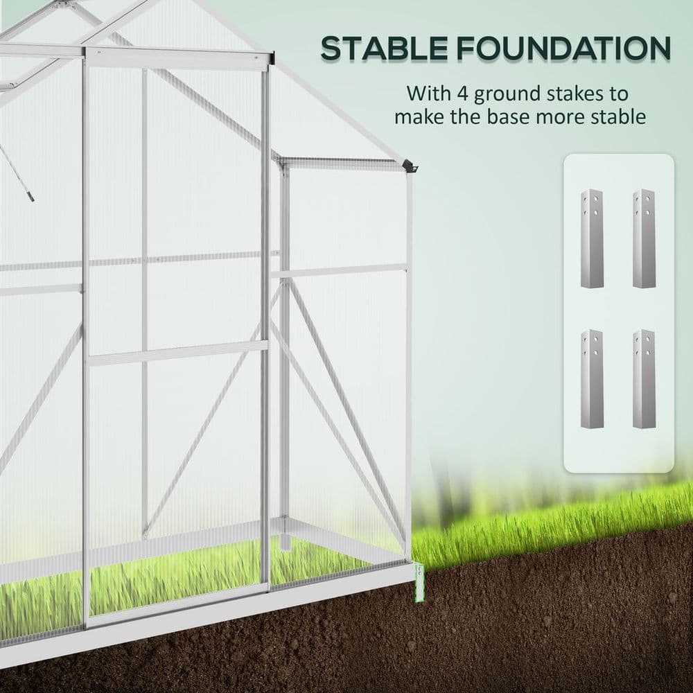 image-Outsunny 6 x 2.5ft Polycarbonate Greenhouse Aluminium Green House, Silver